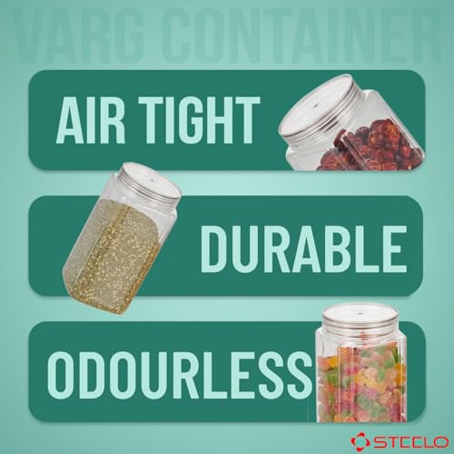 Steelo Varg Plastic Kitchen Jar Container Set Kitchen Organiser Air Tight Jar Container Set Fridge Safe US FDA Approved PET Food Grade Heavy Duty Material, BPA Free (Clear, 1500 ml, Pack of 2)
