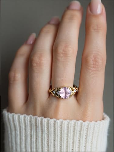 Image of Gemstone Vintage Rings for Women s925 Sterling Silver Round Cut 1.0 Carat Gemstone with Moissanite Promise Engagement Anniversary Ring for Her