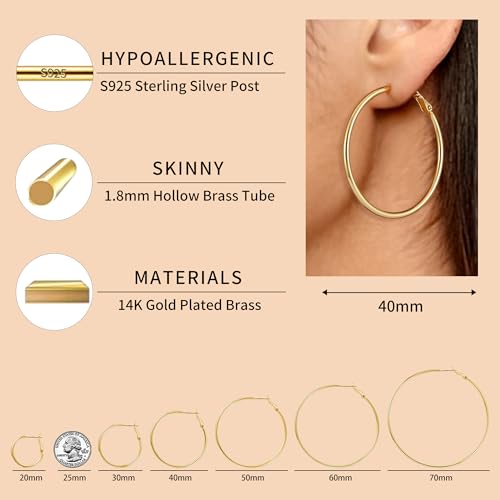 Fiusem Gold Hoop Earrings for Women 14K Gold Plated, Hypoallergenic Earrings with 925 Sterling Silver post2
