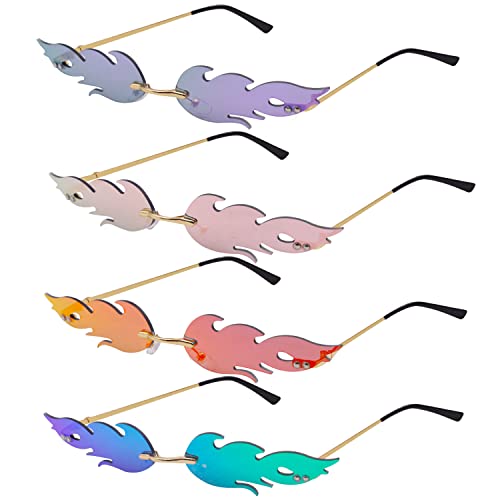 BIAO TX Flammen Brillen, 4 Stück Fashion Flammen Sonnenbrille, Partybrille Flammen für Maskerade Party Dekoration Cover