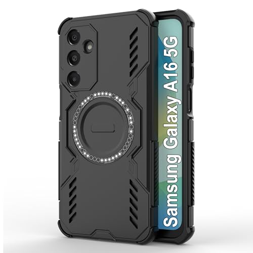 Image of amazon basics Back Case Cover for Samsung Galaxy A16 5G | Magnetic Case with Built-in Metal Ring | Supports Mag-Safe Charger, Wallet & Car Mount | Shockproof Hybrid PC + TPU | Black