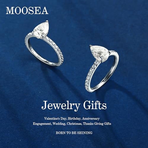 MOOSEA Moissanite Pear Shaped Engagement Ring, 1.5ct D Color VVS1 Clarity Lab Created 3 Claw Pear Shaped Promise Rings 18K White Gold Vermeil Wedding Ring Moissanite Rings for Women Wife Gifts2