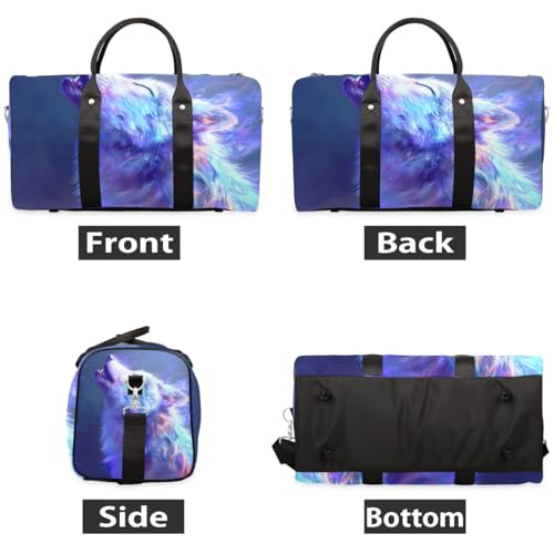 Travel Duffel Bag, Colorful Art Animal Wolf Sports Tote Gym Bag Foldable Western Aztec Weekender Bag Carry on Luggage Handle Bag Overnight Shoulder Bag for Women Men,A-14422