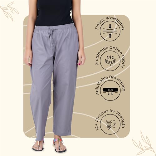 Image of Happy Bunny Parallel Pants for Women 100% Cotton Ankle Length Trousers Regular Fit with Elastic Drawstring Stylish & Pockets Casual Formal Wear for Office & Home