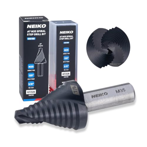 Image of NEIKO 10619B Step Drill Bit, 1 Step 7 /8 inch Spiral M35 Cobalt, AlTiSiN Coated, 3 /8 inch Tri-Flat Step Bits for Steel, Metal, Wood, Plastic, Unibit Cone Drill Bits, Two Flute