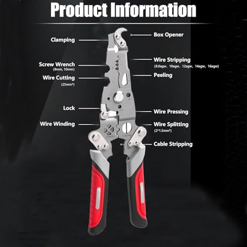 Image of 18 in 1 Foldable Wire Stripper, Multifunctional Folding Professional Wire Cutters, Multifunctional Wire Strippers Crimper Cable Cutter Pliers, Wire Stripper Tool (Red)