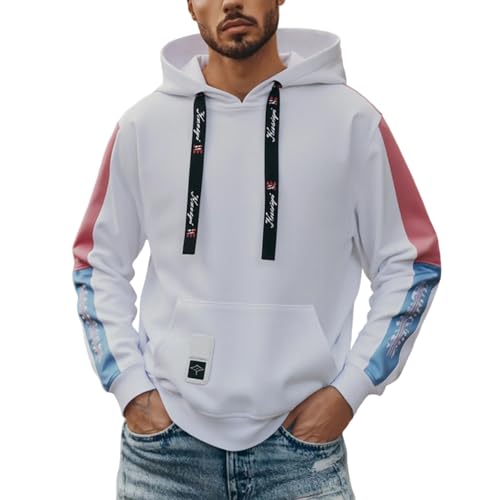 DUHENWU Sudadera con capucha para hombre casual estilo harajuku sudadera de manga larga con cordón sudaderas clásicas con bolsillo otoño invierno cálido sudadera con capucha cómoda suave, O blanco
