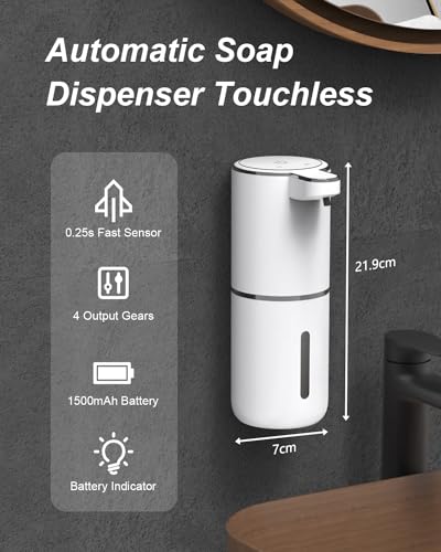 Seifenspender Automatisch, Dalugo USB C Wiederaufladbar Elektrischer Seifenspender mit Sensor, 4 Stufen Verstellbar Spülmittelspender Wandbefestigung für Küche Badezimmer 2