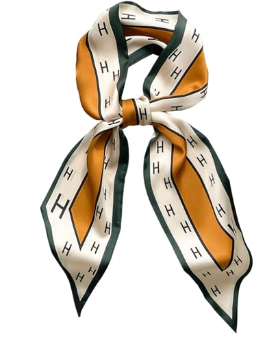 Fashion Scarf for Women - 58 Long Skinny Scarf Lightweight Luxurious Silk Feeling for Neck Hair Purse & Belt Accessory (Cream H Pattern)