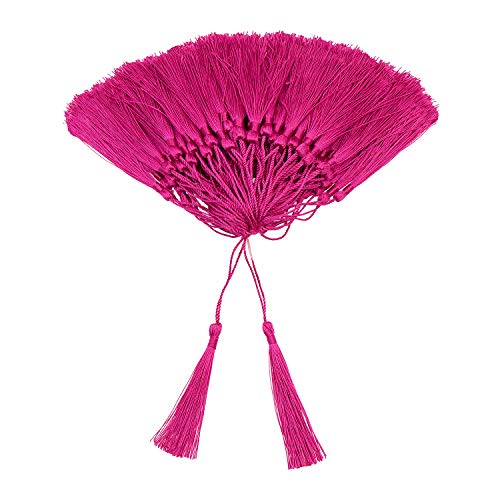 Image of VAPKER 100 Pieces Dark Pink Tassels 13cm /5-Inch Silky Handmade Soft Tassels Floss Bookmark Tassels with 2-Inch Cord Loop for Jewelry Making, DIY Projects, Bookmarks
