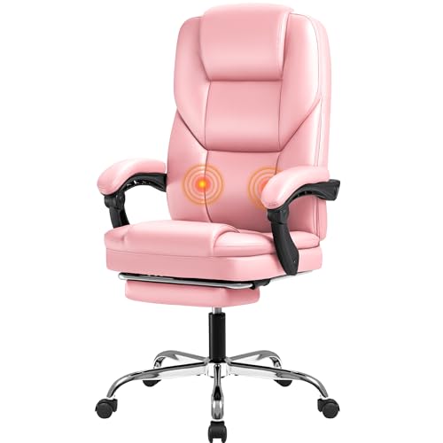 Image of Furmax Executive Office Chair with Foot Rest Big and Tall Office Chair Ergonomic Home Office Desk Chairs Reclining High Back Leather Chair with Lumbar Support, 400LBS (Pink)
