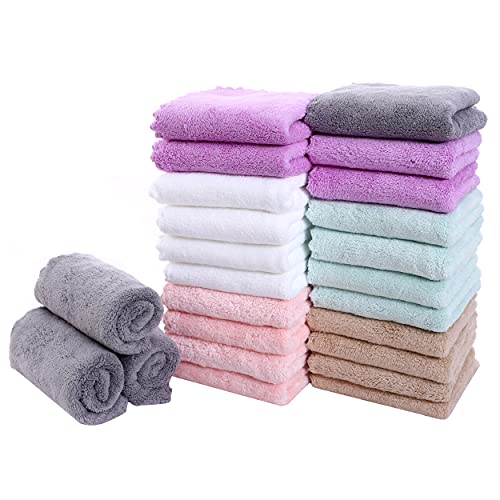 24 Pack Kitchen Dishcloths - Does Not Shed Fluff - Reusable Dish Towels, Dish cloths, Super Absorbent Coral Fleece Cleaning Cloths, Nonstick Oil Washable Fast Drying, 10 x 20 Inch (Multicolor)