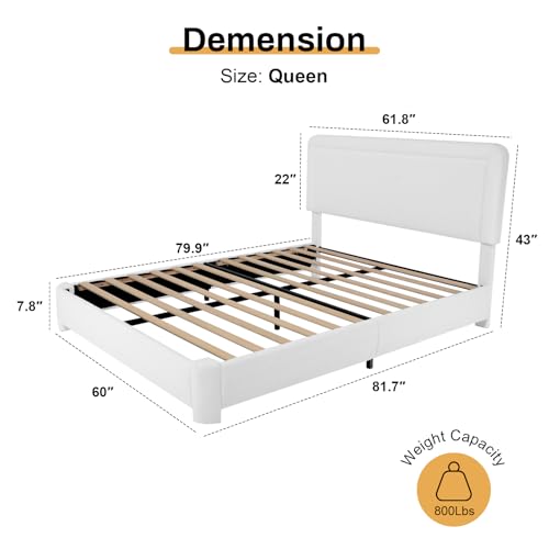 WEUP Queen Size Boucle Bed Frame with Headboard & Adjustable Headboard