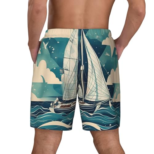 Ocean Sailboatshort Swim Trunks with Waist Rope and Two Side Pockets Beach Shorts Bathing Suits for Men4