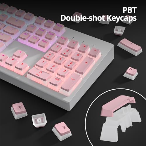 Image of PBT Pink Pudding Keycaps Set 117 Keys, Double Shot Translucent OEM Profile for ISO & ANSI Layout 61 /68 /84 /87 /104 Keys Mechanical Keyboard(Pink Pudding)