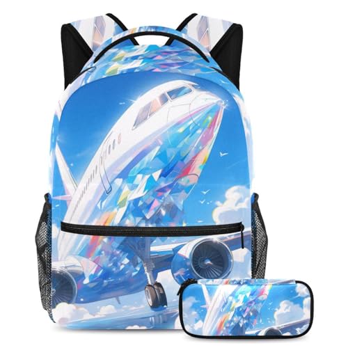 Cartable enfants grande capacité motif avion bleu pour éviter le désordre scolaire des ados