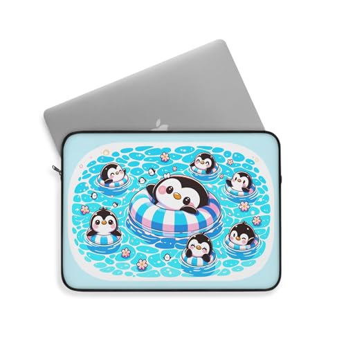 Funda para portátil de 15 pulgadas con diseño de pingüinos Kawaii flotando de neopreno suave