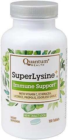 Quantum Health SuperLysine+ Advanced Formula Immune Support Supplement Lysine 1500 mg, Vitamin C Echinacea Licorice Bee Propolis & Odorless Garlic Daily Wellness Blend for Women & Men – 180 Tablets
