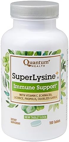 Quantum Health SuperLysine+ Advanced Formula Immune Support Supplement Lysine 1500 mg, Vitamin C Echinacea Licorice Bee Propolis & Odorless Garlic Daily Wellness Blend for Women & Men - 180 Tablets