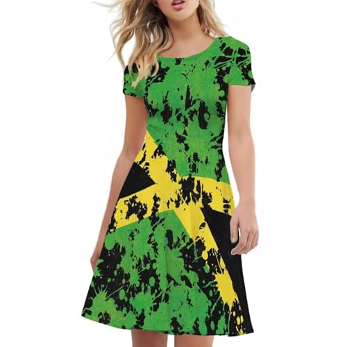Image of HUGS IDEA Womens Puffy Swing Midi Dress Round Neck Short Sleeve Party A-Line Dresses
