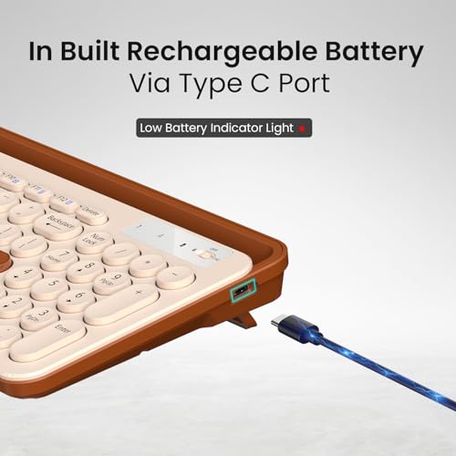 Image of Portronics Bubble 3.0 Wireless Keyboard with Bluetooth + 2.4 GHz USB Receiver, Rechargeable Battery, Dual Height Adjustment, Multimedia Hotkeys with Numpad, for Laptop, PC, Smartphone, Tablet(Beige)