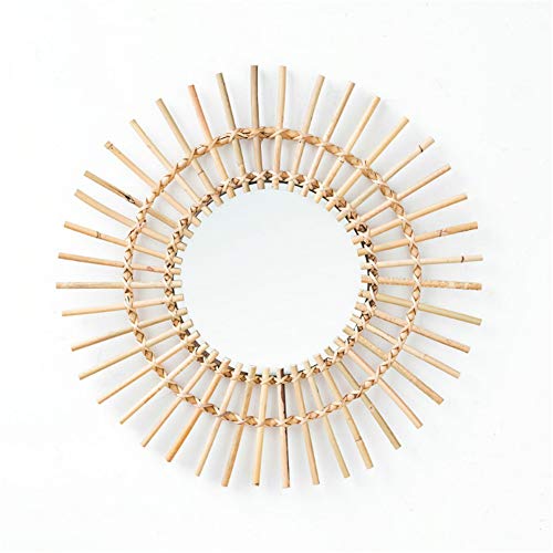 YSYDE Boho de Mediados de Siglo, Estilo marroquí, Espejo de Mimbre de halo, Pared Tejida de bambú de Mimbre, halo Redondo, Espejo Colgante, decoración de hogar de Estilo nórdico