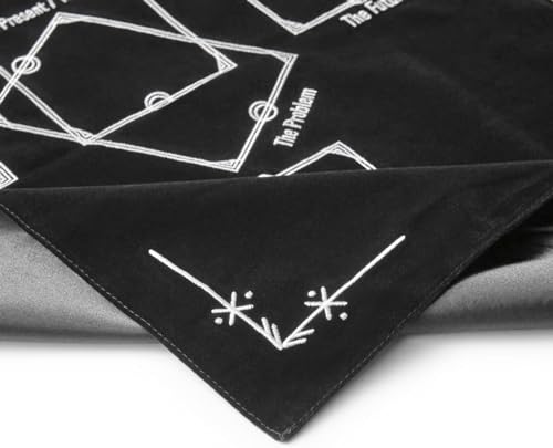 Tarot Divination Table Cloth for Reading and Altar Cloth Moon Alter, Cloth Witchy Embroidery Velvet Silk Touch Satin Celtic Cross (Black)
