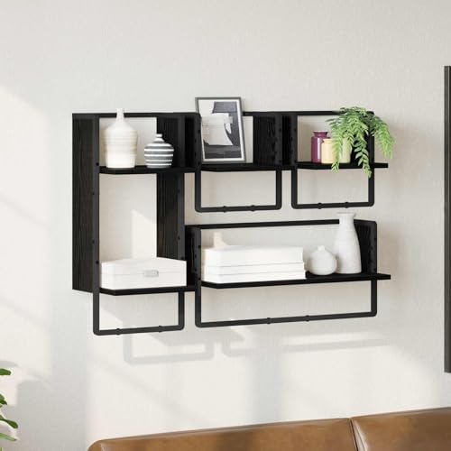 Lot de 4 étagères murales noires aspect chêne 65 cm pour rangement industriel - 3