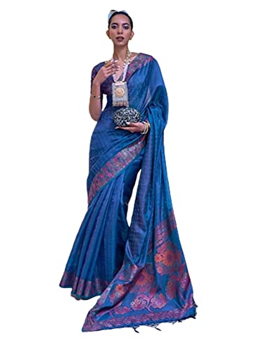 Sari traditionnel bleu marine 8318 étoffe ethnique haut de gamme femme