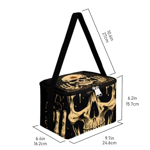 GzLeyigou Lunch Bags for Women Men 9 Cans,Skull Retro Hot & Cold Food Delivery Bag Insulated Grocery Bag Insulated Lunch Box Skeleton Cooler Bag for Office Work Picnic Beach