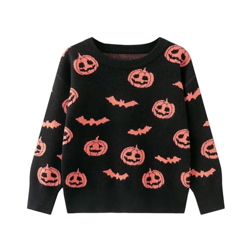 Toddler Baby Boy Girl Halloween Sweater Pumpkin Embroidery Long Sleeve Knit Pullover Toddler Halloween Clothes