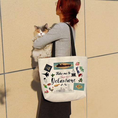 Take Me To Delaware Tote Bag Reusable Grocery Bags Aesthetic Shopping Shoulder Handbag with Interior Pocket Lightweight & Washable Stylish Delaware Travel Present for Women3