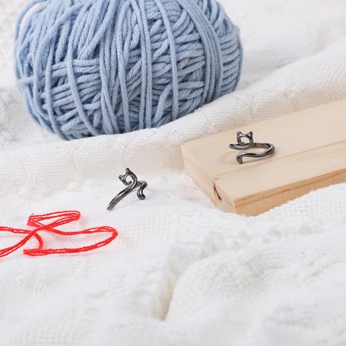 Image of YUXIANLB Adjustable Metal Crochet Rings with Cute Cat Ears 2PCS Yarn Guide Tension Rings for Faster Knitting Open Finger Hook for Beginners Knitting Accessories for Crafting Gift for Mothers Grandmas