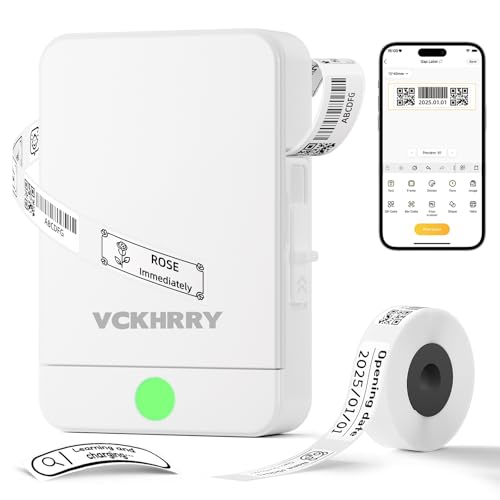 VCKHRRY Etiquetadora Bluetooth Mini Impressora de Etiquetas Adhesivas Térmica Portátil Autocolantes Compatível com iOS e Android, para casa, escritório, cozinha, colégio