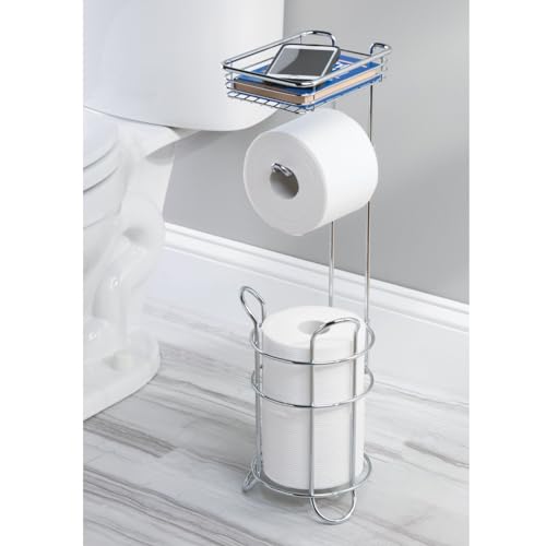 mDesign Steel Toilet Paper Holder with Storage Shelf - Concerto Collection - Chrome - Holds 3 Rolls - Image 3