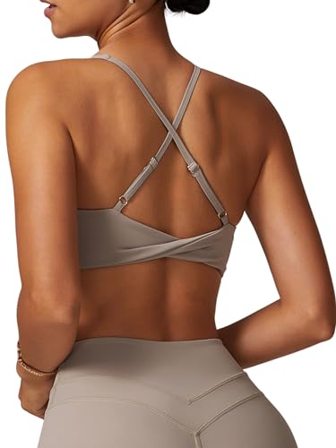 Image of ABOCIW Womens V Neck Twist Back Sports Bra Padded Low Impact Fitness Yoga Bra Workout Crop Top