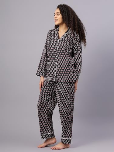 Image of Safeera Cotton Floral Printed 2 Piece Night Suit Top & Pajama Set for Women & Girls
