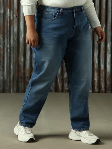 Image of High Star Women Cotton Washed Mom Fit Casual High-Rise Jeans