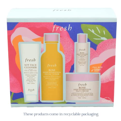 Fresh Rose Deep Hydration Routine Value Set:: Soy Makeup Removing Face Wash, Rose & Hyaluronic Acid Deep Hydration Toner, Deep Hydration Oil-Infused Serum, Hyaluronic Acid Deep Hydration Moisturizer #TOP3