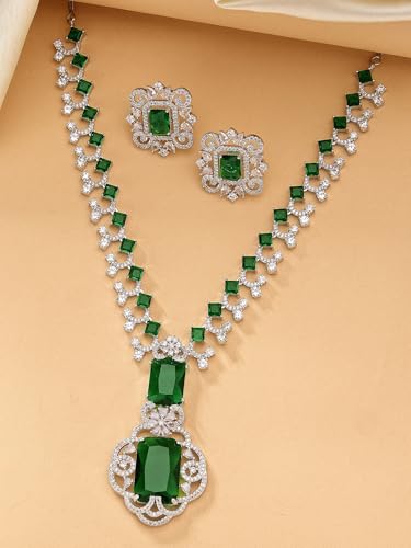Image of Karatcart Elegant Silver Plated Blue American Diamond Necklace Set for Women