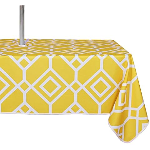 LUSHVIDA Waterproof Moroccan Tablecloth with Umbrella Hole Cover