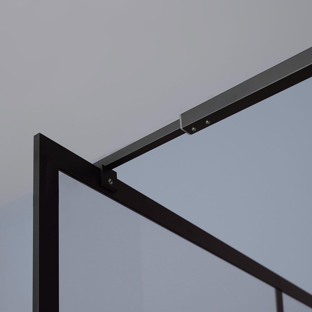 Kiamami Valentina - Parete Doccia Walk In Da 140Cm Trasparente Con Decorazione Nero Opaco