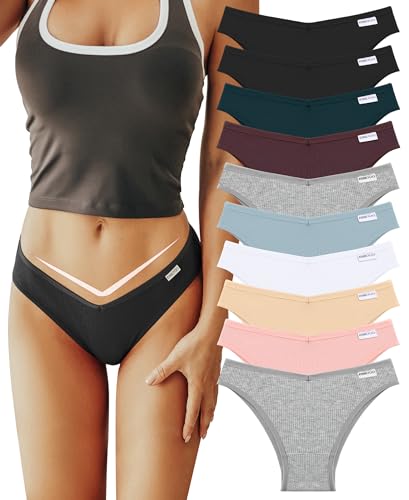 Image of FINETOO Womens Cotton Underwear Sexy Stretch Bikini Panties Low Rise Hipster Ladies Soft V-Waist Cheeky
