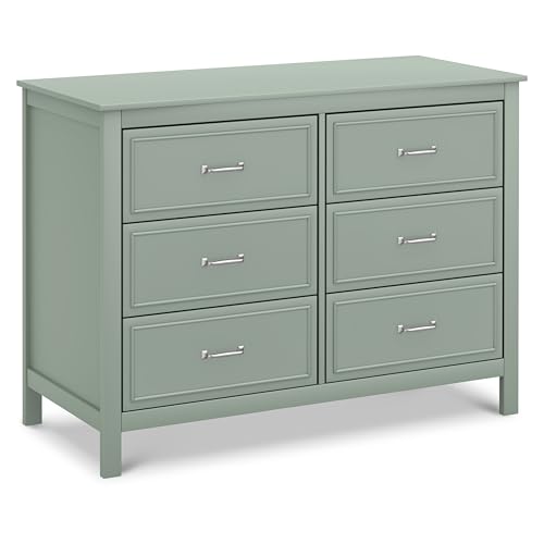 Image of Davinci Charlie 6-Drawer Baby Dresser - GREENGUARD Certified, Wooden Double Chest of Drawers for Kids - Easy to Assemble, Multi-Purpose Storage Dresser for Bedroom, Nursery, Living Room - Light Sage