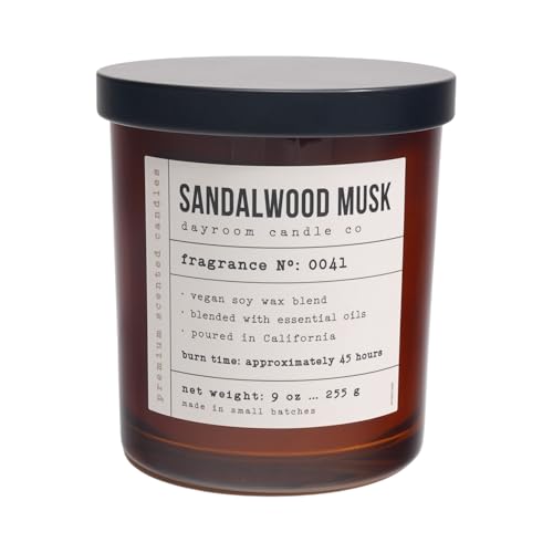 LEOBEN CO Sandalwood & Musk Scented Candle 9oz Dayroom Collection Design 50 hr Burn time Poured in California Using Vegan Soy Wax and Essential Oils Made in Small Batches