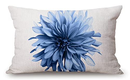 Solekla Light Blue Flower Farmhouse Oblong Rectangle Dahlia Flower Decorative Throw Pillow Case,12x20 inch