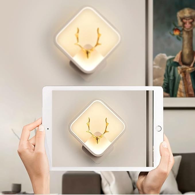 Image of Home Decore Led Fancy Wall Light,Night Lamp,Decorative Lamp,Wall Hanging Lights for Bedroom,Living Room,Color(Warm White+Natural White+Cold White).(white Squar Deer Head)