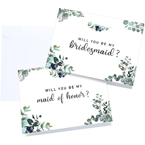 10 Packs Will You Be My Bridesmaid Cards Boho Bridesmaid Proposal Cards Greenery Maid of Honor Greeting Card Bridesmaid Asking Gifts with Envelopes for Wedding Party (Eucalyptus) Cover