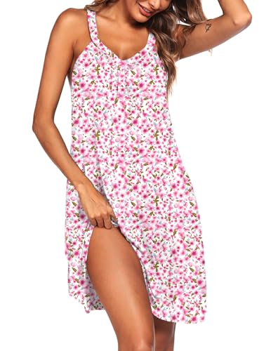 Image of Ekouaer Nightgowns for Women Sleeveless Sleep Shirt Pleated Nighties Racerback Night Shirt Soft Sleep Dress