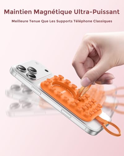 Support téléphone magnétique en silicone orange avec ventouse à forte adhérence de marque Syncwire - 4